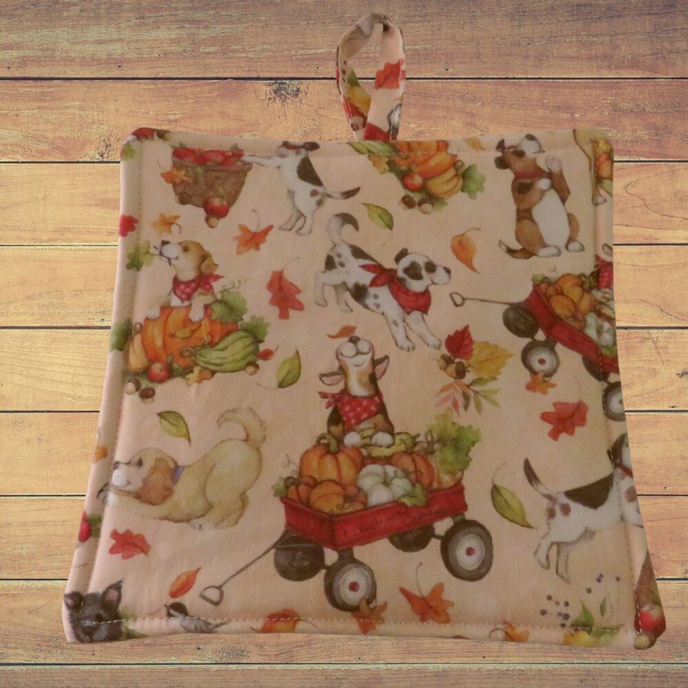 Handmade Potholder, Fall Dogs